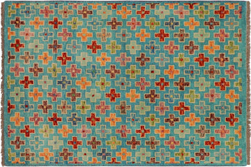 handmade Geometric Balouchi Blue Rust Hand Knotted RECTANGLE 100% WOOL area rug 3' x 5'